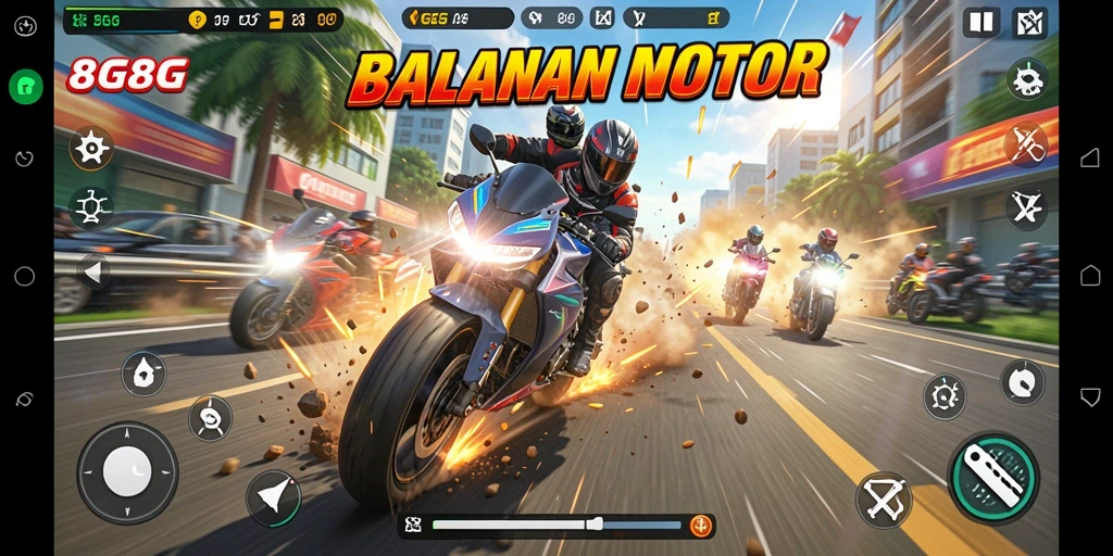 Gameplay seru dengan aksi balapan motor yang mendebarkan.