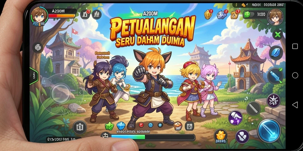 Tampilan gameplay A200M yang penuh warna dan aksi seru.
