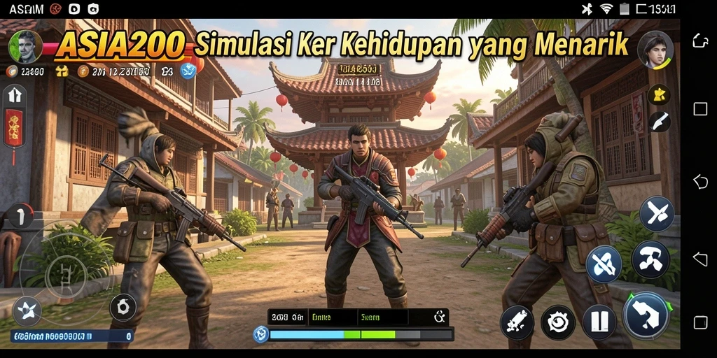 Tampilan gameplay ASIA200 yang menunjukkan interaksi karakter dan berbagai aktivitas.