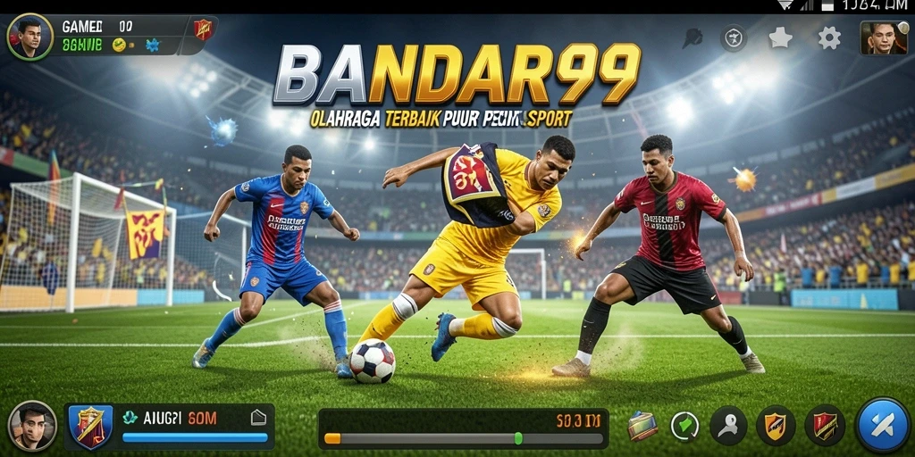 Tangkapan layar utama BANDAR99 menampilkan aksi seru dalam game olahraga.