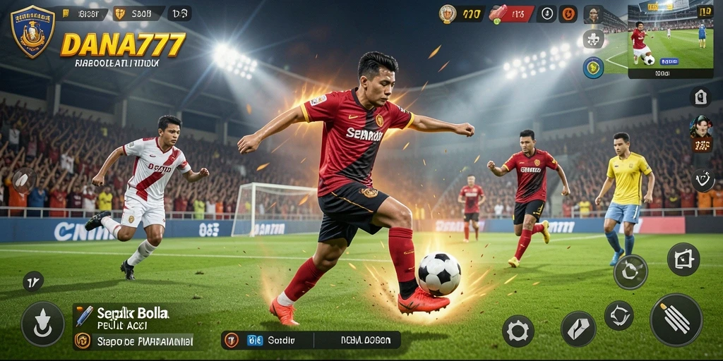 Tampilan gameplay DANA777 dengan aksi sepak bola yang mendebarkan.