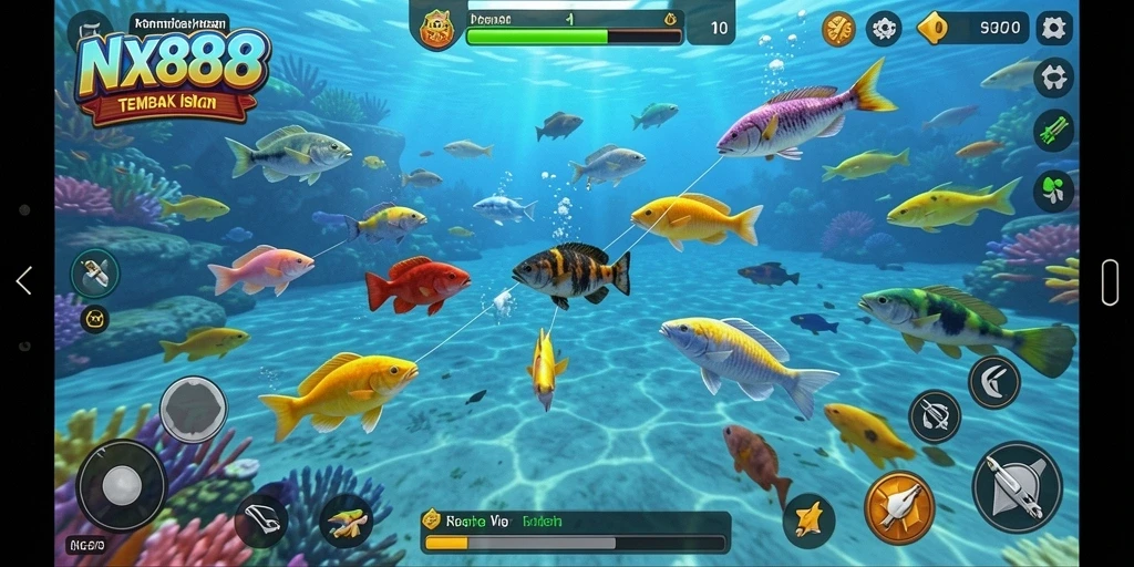 Tampilan gameplay seru dalam NX888 saat menangkap ikan.