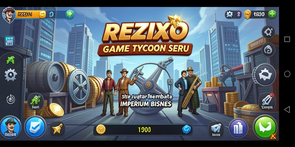 Tampilan gameplay <strong>REZIXO</strong> dengan strategi bisnis yang mendebarkan.