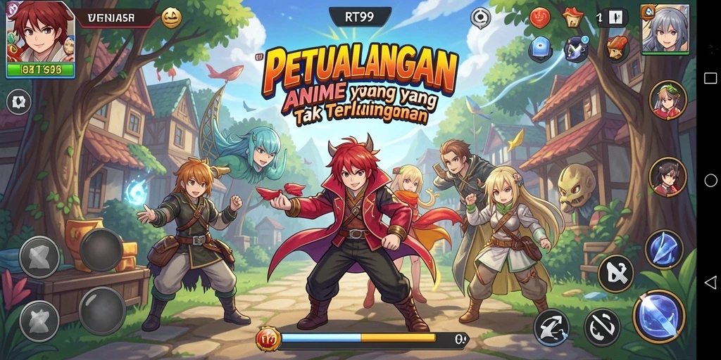 Tampilan menarik dari gameplay RT99 dengan karakter anime populer.